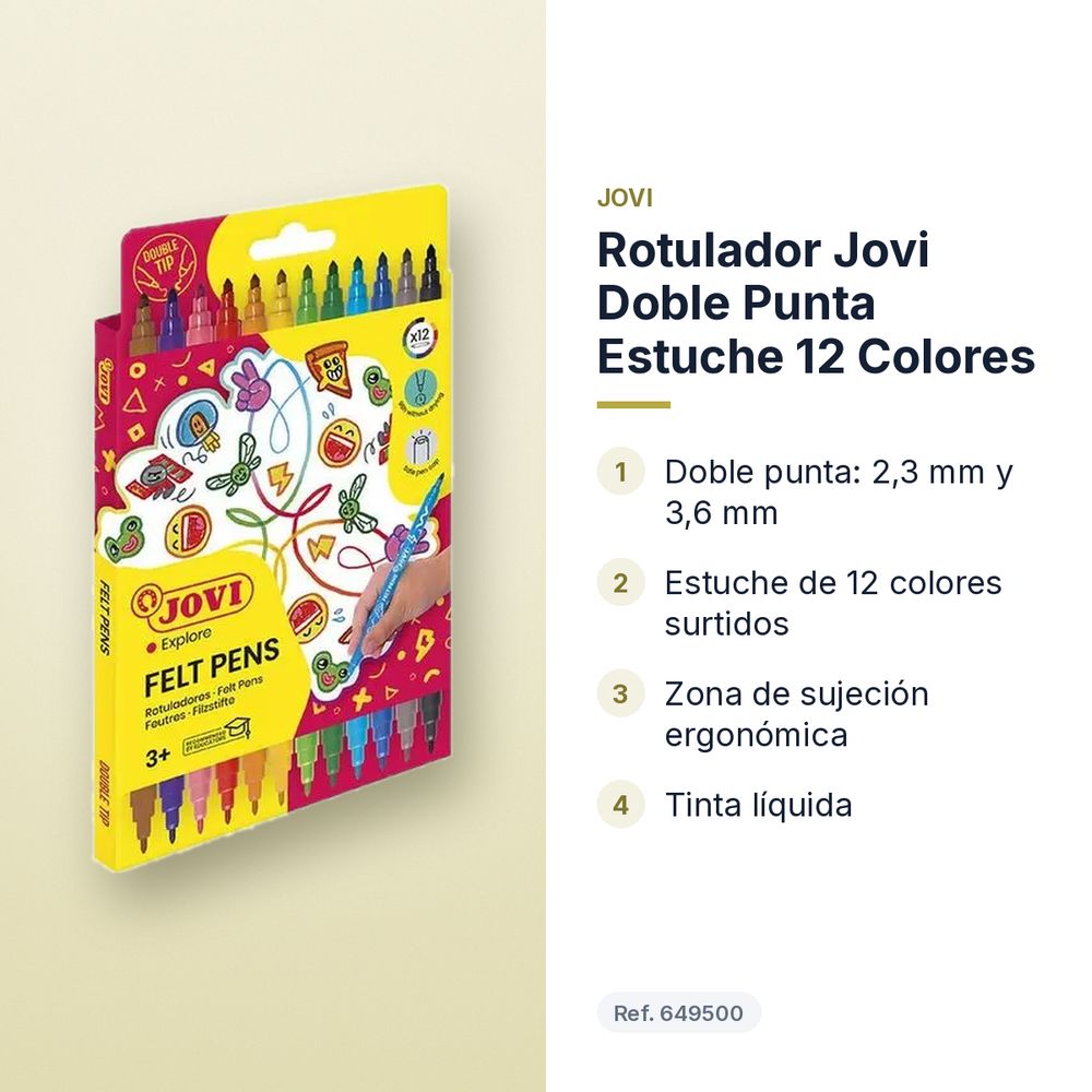 ROTULADOR JOVI DOBLE PUNTA ESTUCHE 12 COLORES - características principales