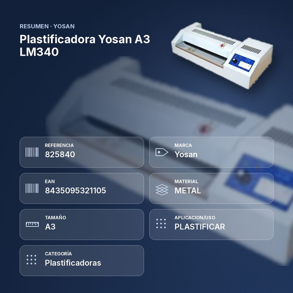 PLASTIFICADORA YOSAN A3 LM340  - resumen de atributos