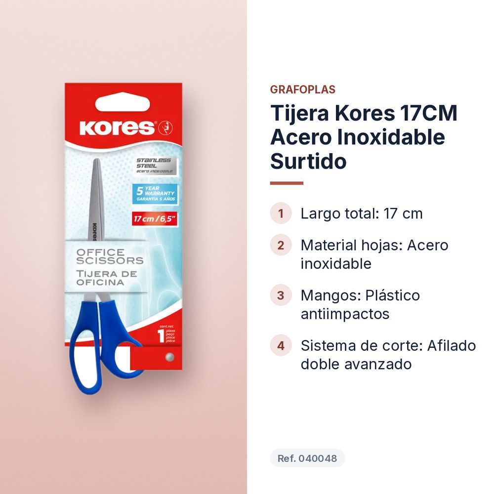 TIJERA KORES 17CM ACERO INOXIDABLE SURTIDO - características principales