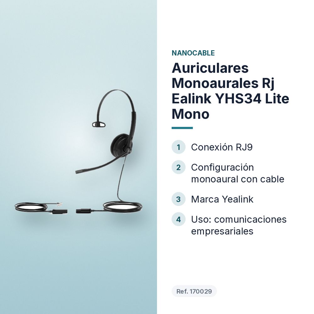 AURICULARES MONOAURALES RJ EALINK YHS34 LITE MONO - características principales