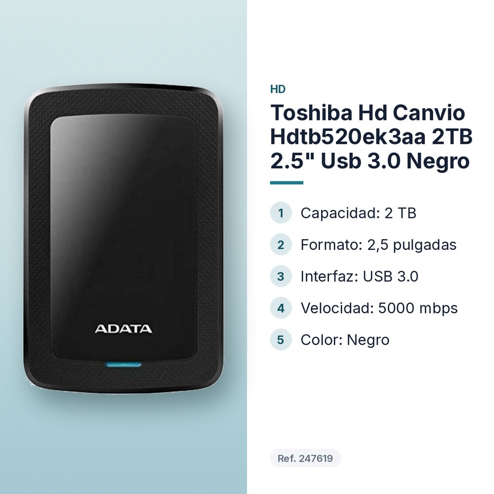 TOSHIBA HD CANVIO HDTB520EK3AA 2TB 2.5" USB 3.0 NEGRO - características principales