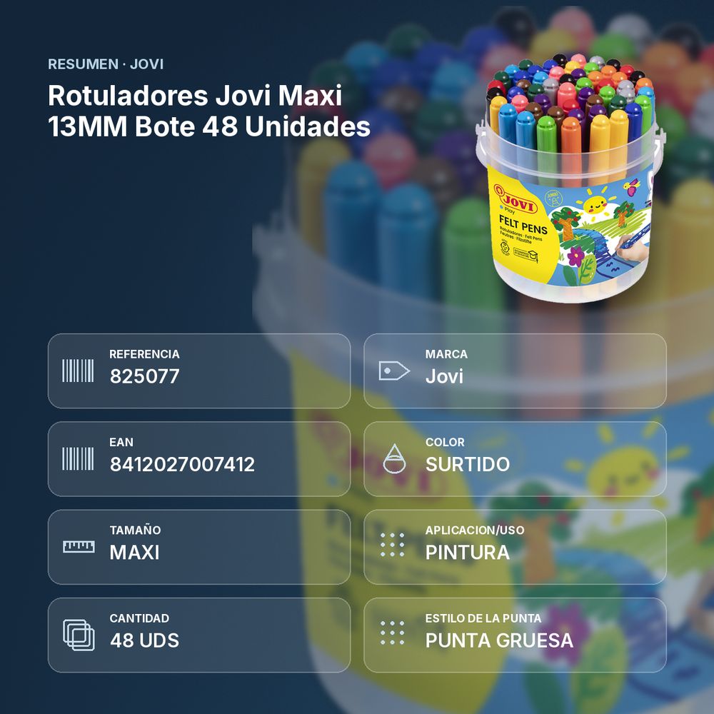 ROTULADORES JOVI MAXI 13MM BOTE 48 UNIDADES - resumen de atributos