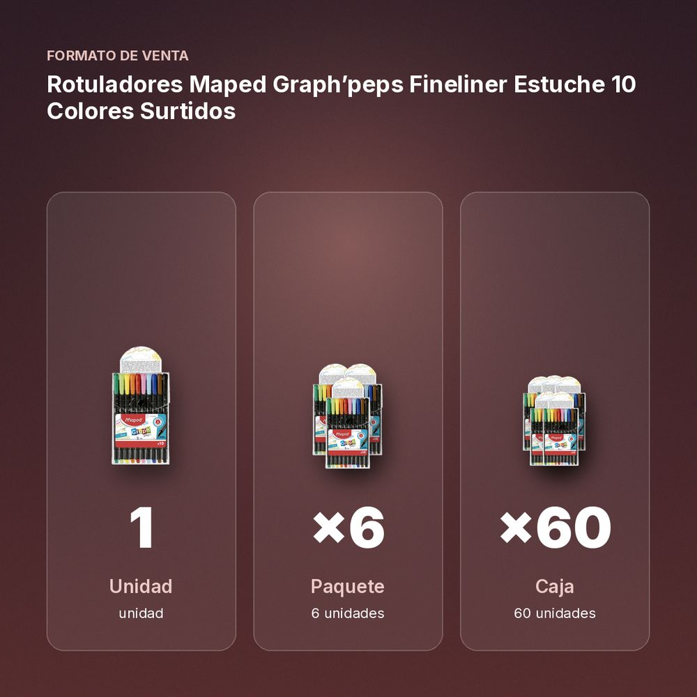ROTULADORES MAPED GRAPH’PEPS FINELINER ESTUCHE 10 COLORES SURTIDOS - formato de venta: paquete de 6, caja de 60