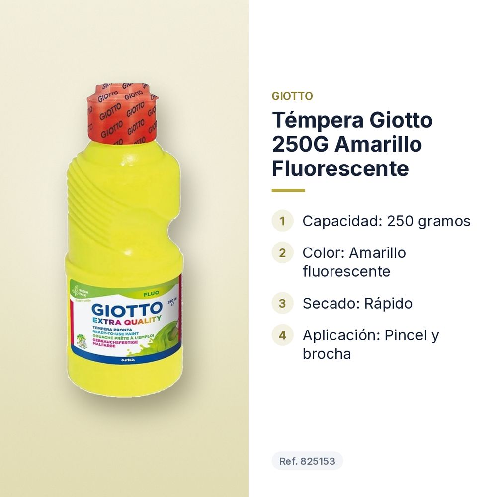 TÉMPERA GIOTTO 250G AMARILLO FLUORESCENTE  - características principales