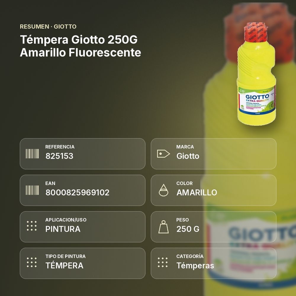 TÉMPERA GIOTTO 250G AMARILLO FLUORESCENTE  - resumen de atributos