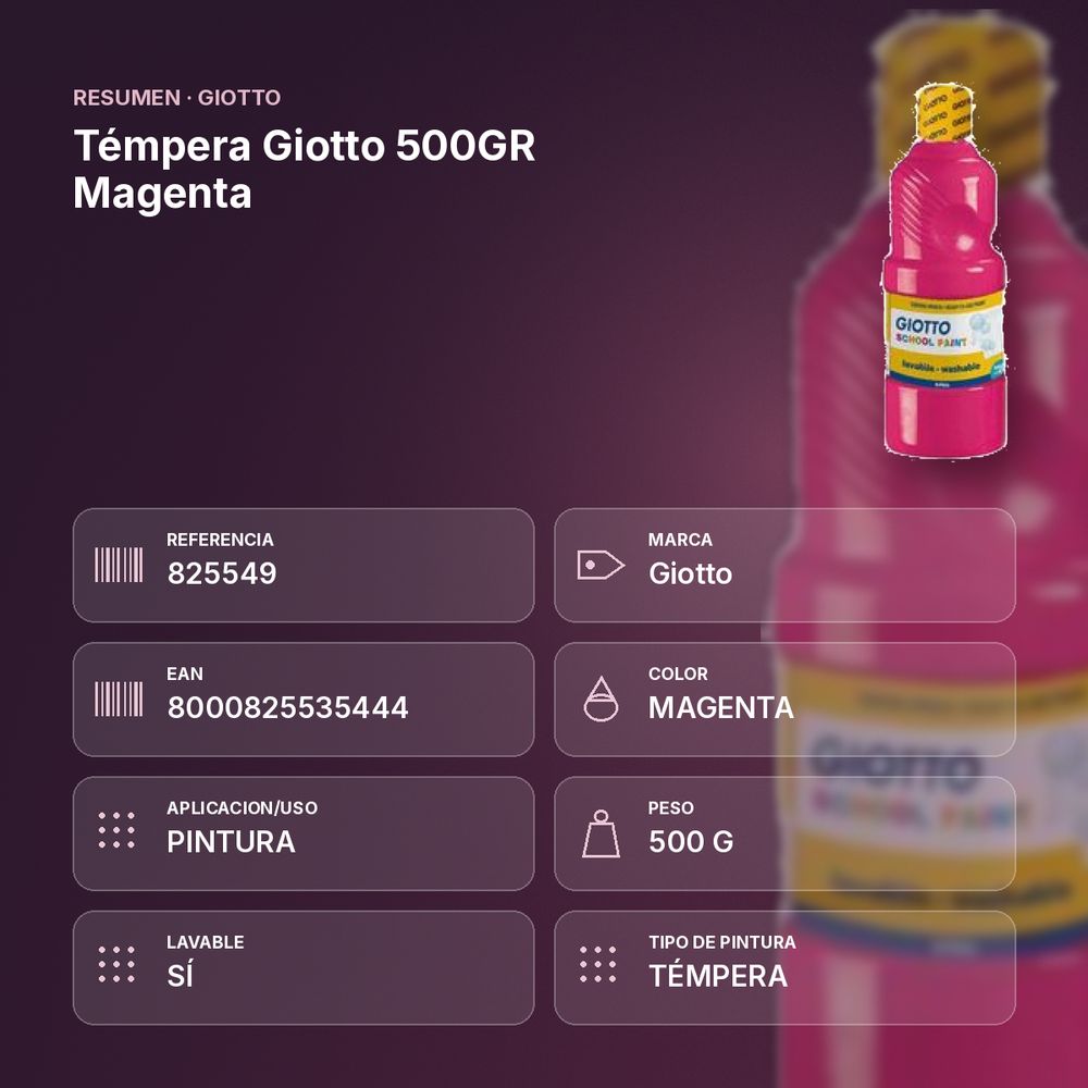 TÉMPERA GIOTTO 500GR MAGENTA - resumen de atributos