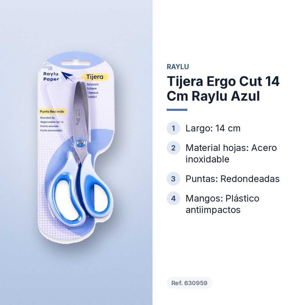 TIJERA ERGO CUT 14 CM RAYLU AZUL - características principales