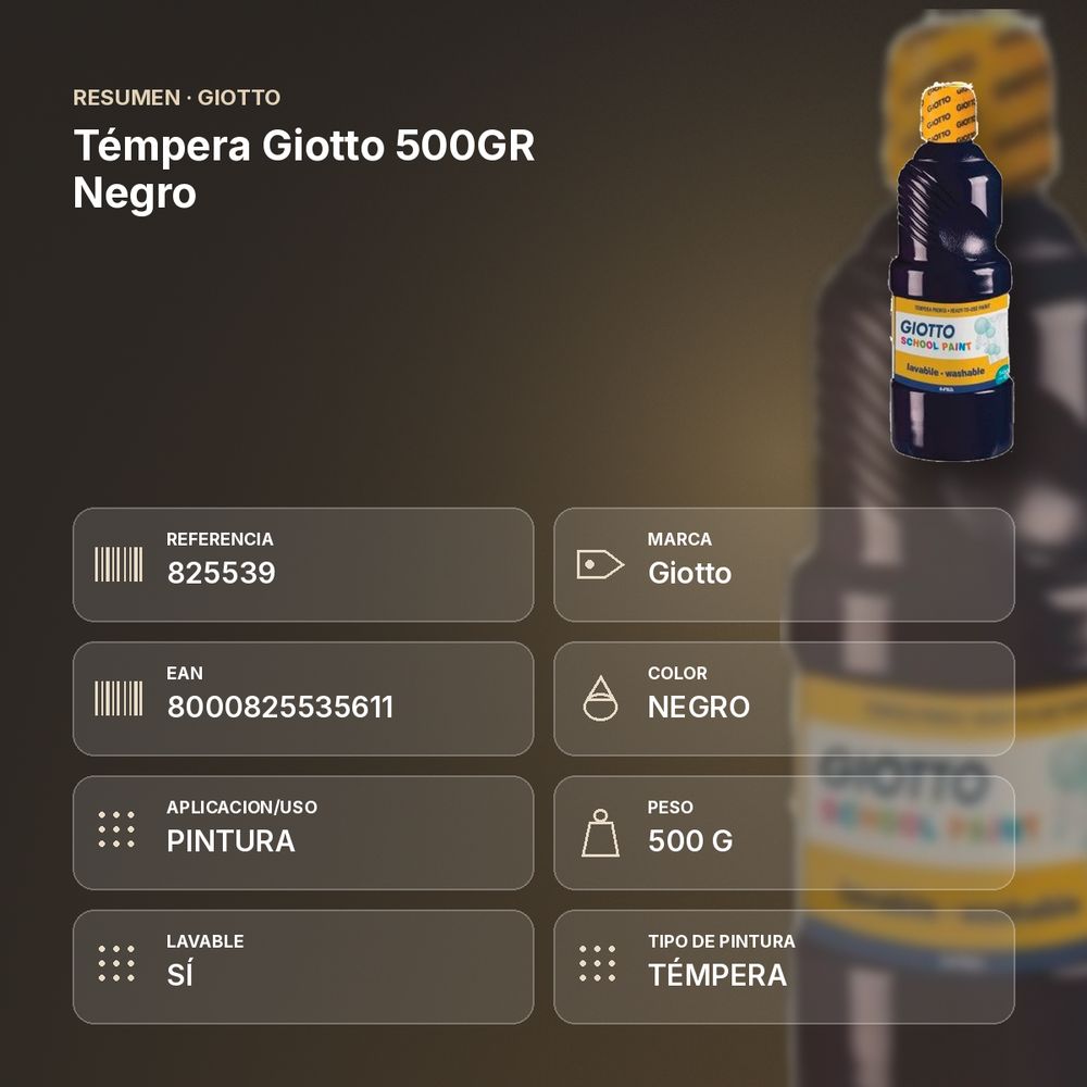 TÉMPERA GIOTTO 500GR NEGRO - resumen de atributos