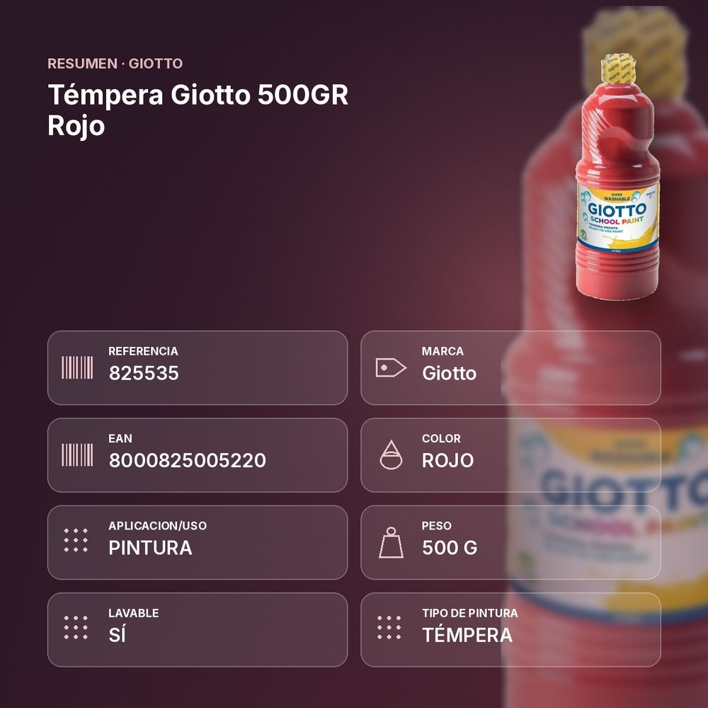 TÉMPERA GIOTTO 500GR ROJO - resumen de atributos