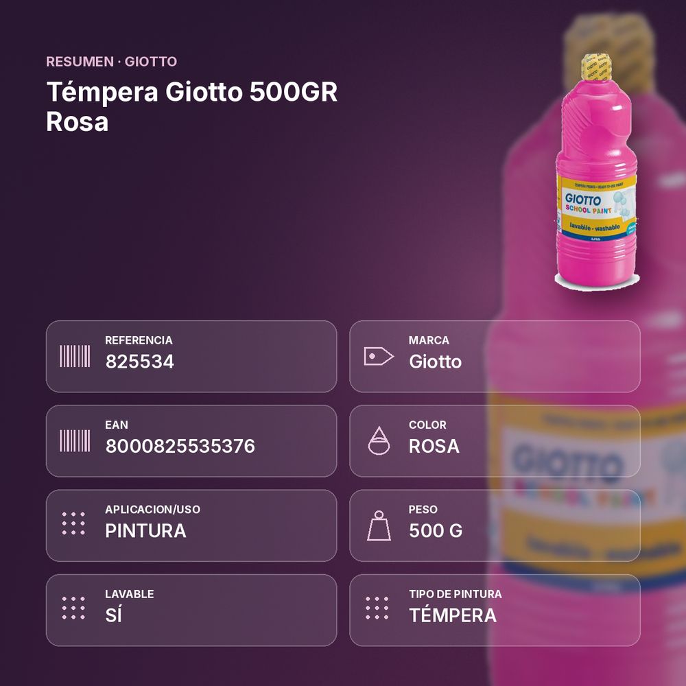 TÉMPERA  GIOTTO 500GR ROSA - resumen de atributos
