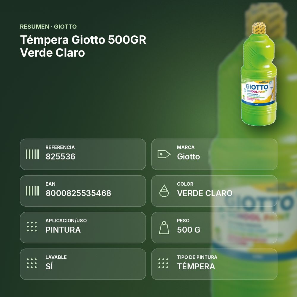 TÉMPERA GIOTTO 500GR VERDE CLARO - resumen de atributos