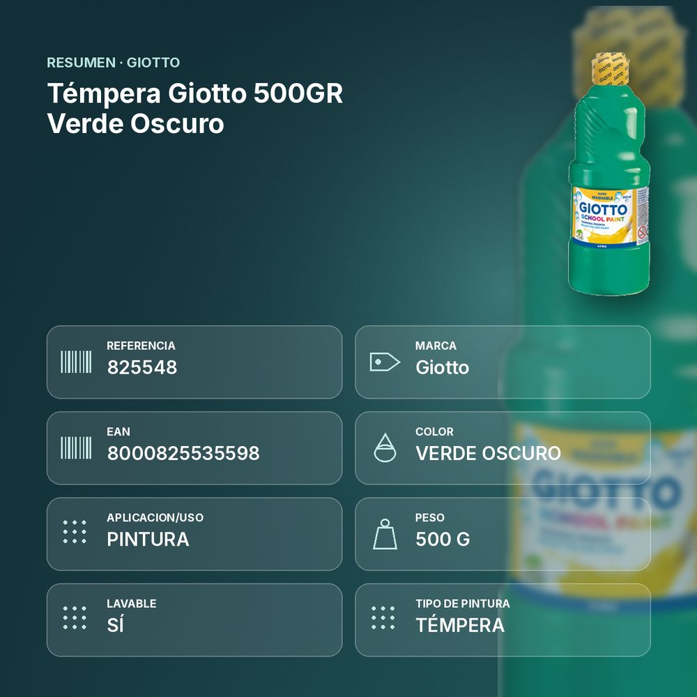 TÉMPERA GIOTTO 500GR VERDE OSCURO - resumen de atributos