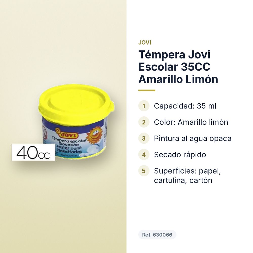 TÉMPERA JOVI ESCOLAR 35CC AMARILLO LIMÓN - características principales