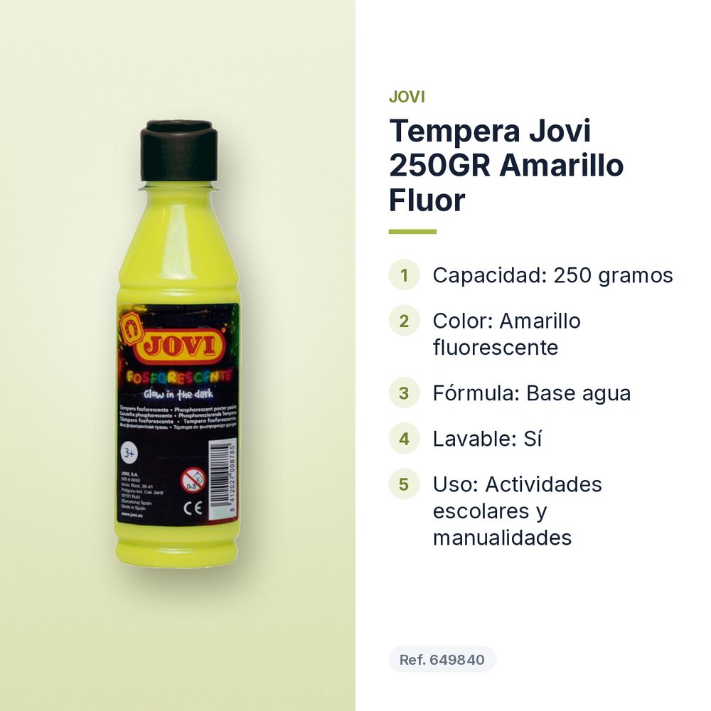 TEMPERA JOVI 250GR AMARILLO FLUOR - características principales