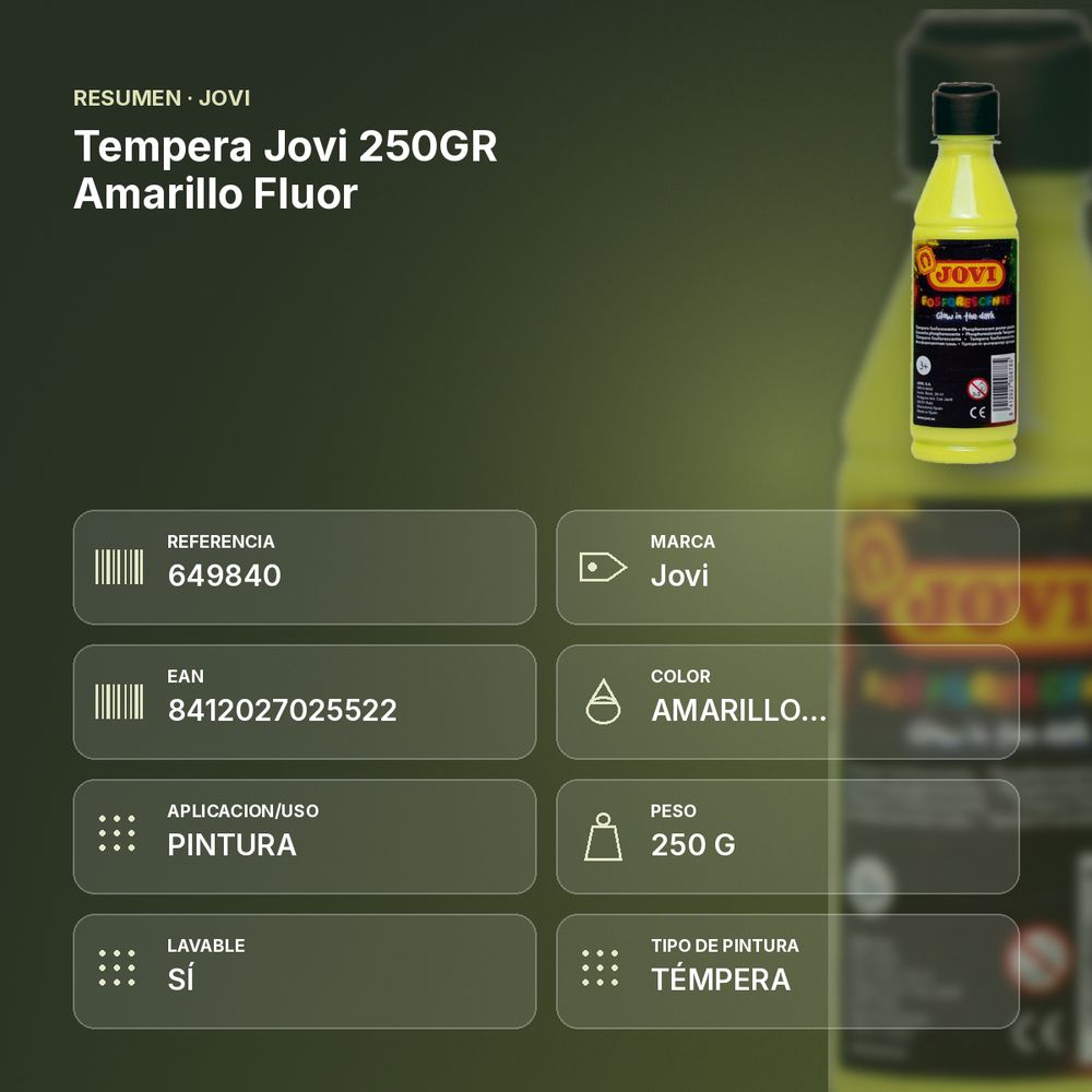 TEMPERA JOVI 250GR AMARILLO FLUOR - resumen de atributos