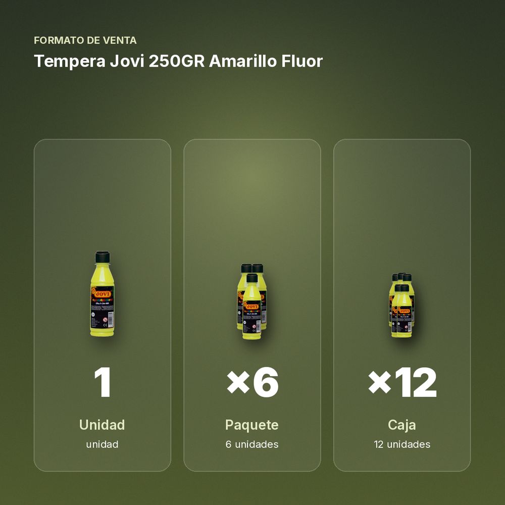 TEMPERA JOVI 250GR AMARILLO FLUOR - formato de venta: paquete de 6, caja de 12