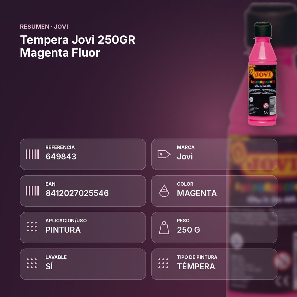 TEMPERA JOVI 250GR MAGENTA FLUOR - resumen de atributos
