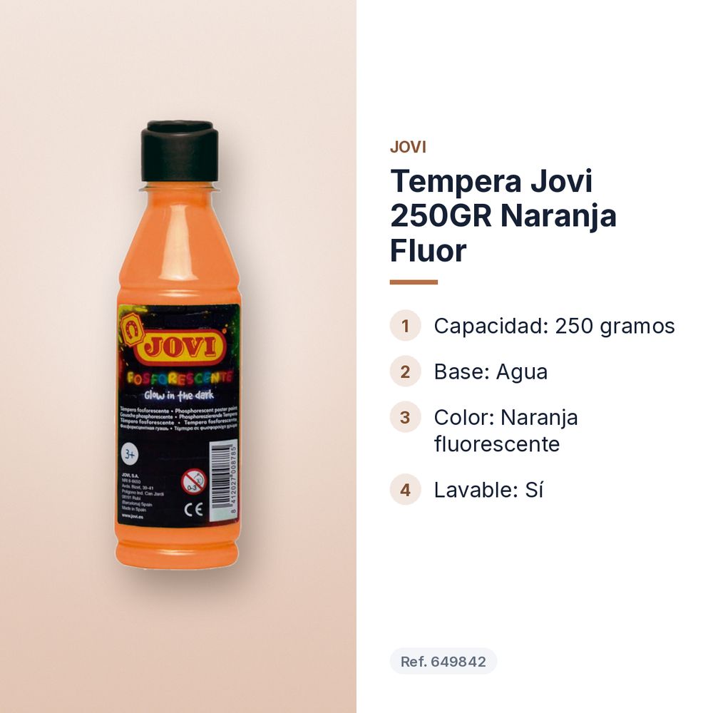 TEMPERA JOVI 250GR NARANJA FLUOR - características principales