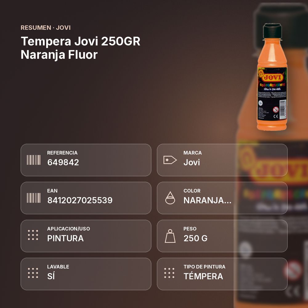 TEMPERA JOVI 250GR NARANJA FLUOR - resumen de atributos