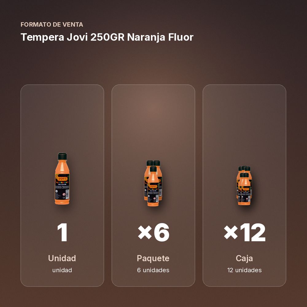 TEMPERA JOVI 250GR NARANJA FLUOR - formato de venta: paquete de 6, caja de 12