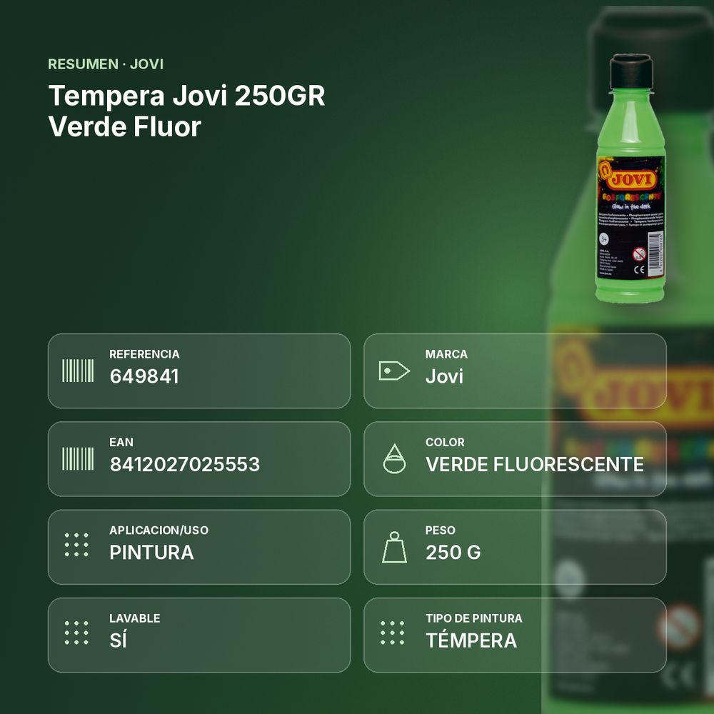 TEMPERA JOVI 250GR VERDE FLUOR - resumen de atributos