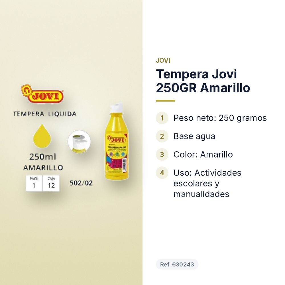 TEMPERA JOVI 250GR AMARILLO  - características principales