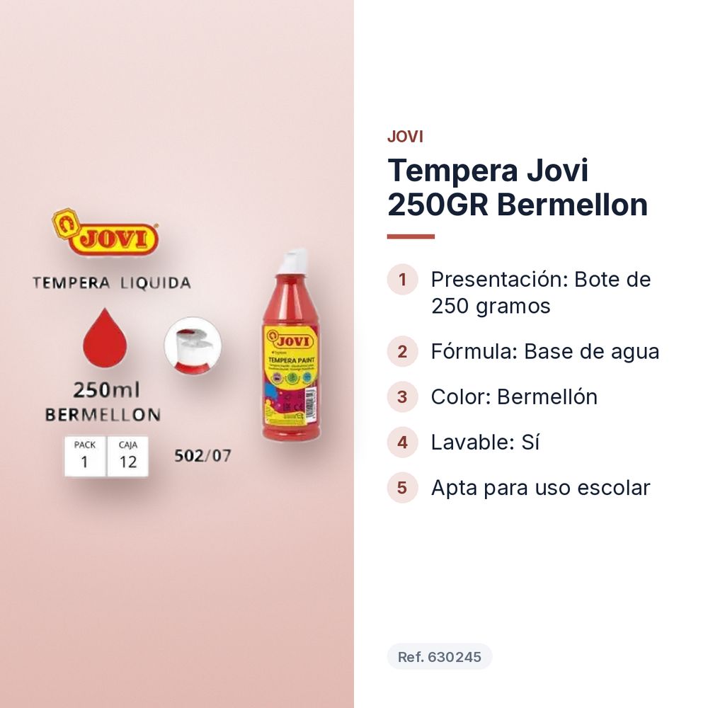 TEMPERA JOVI 250GR BERMELLON  - características principales