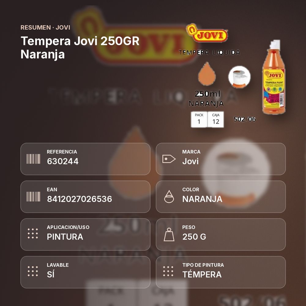 TEMPERA JOVI 250GR NARANJA  - resumen de atributos