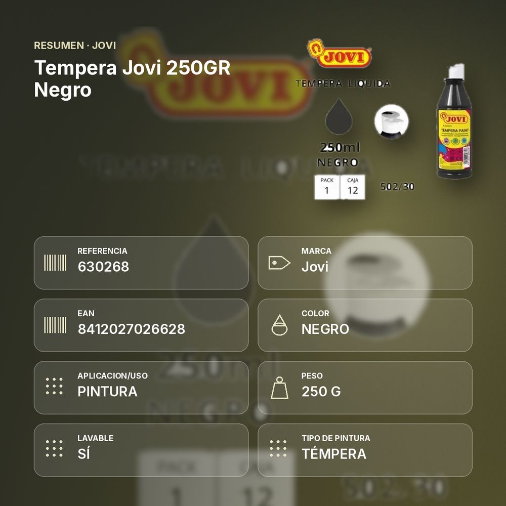 TEMPERA JOVI 250GR NEGRO  - resumen de atributos