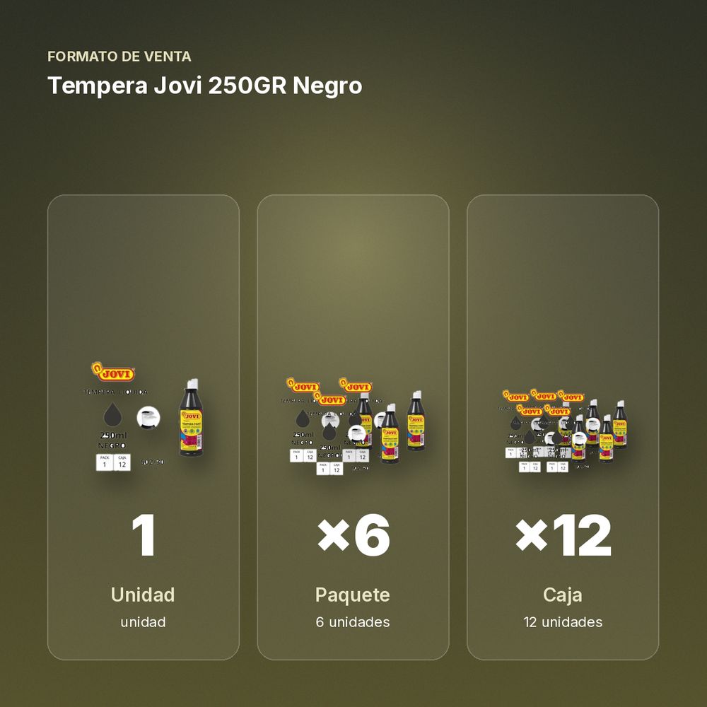 TEMPERA JOVI 250GR NEGRO  - formato de venta: paquete de 6, caja de 12