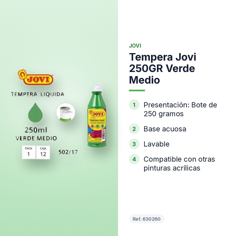 TEMPERA JOVI 250GR VERDE MEDIO  - características principales
