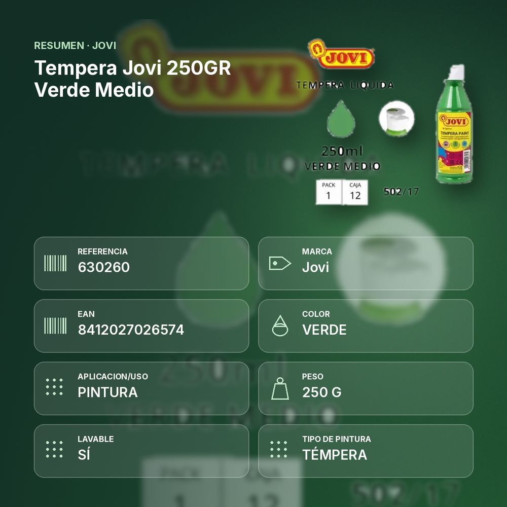 TEMPERA JOVI 250GR VERDE MEDIO  - resumen de atributos
