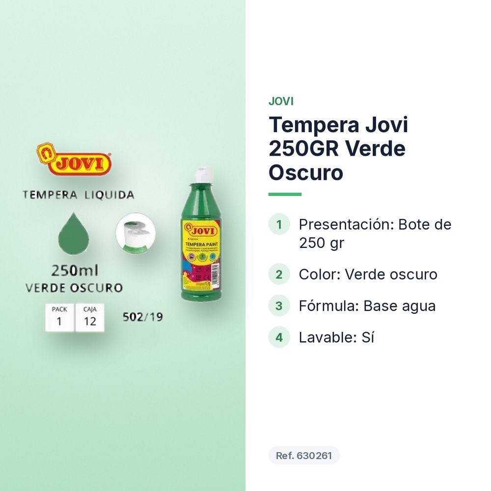 TEMPERA JOVI 250GR VERDE OSCURO  - características principales