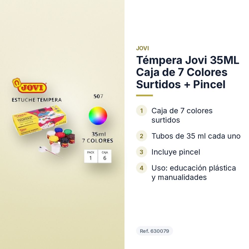 TÉMPERA JOVI 35ML CAJA DE 7 COLORES SURTIDOS + PINCEL - características principales