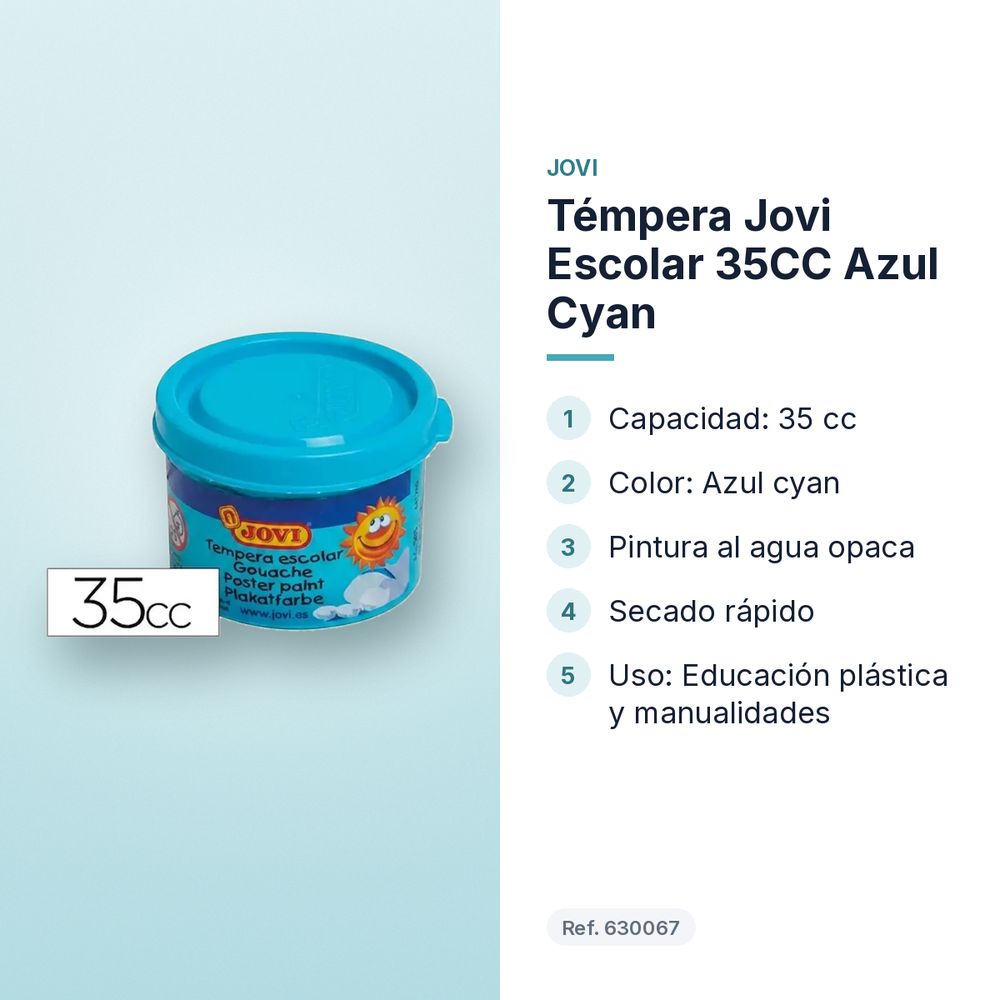 TÉMPERA JOVI ESCOLAR 35CC AZUL CYAN - características principales