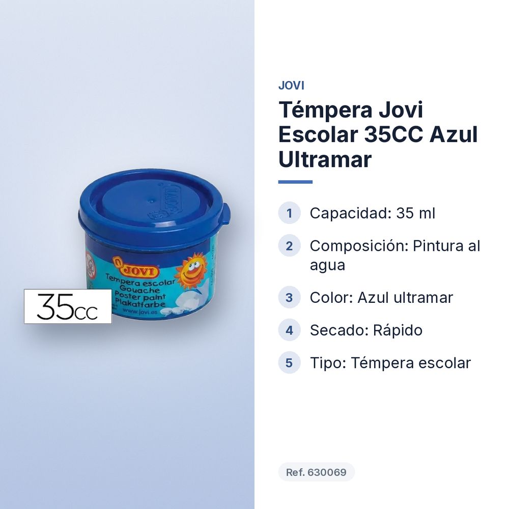 TÉMPERA JOVI ESCOLAR 35CC AZUL ULTRAMAR - características principales