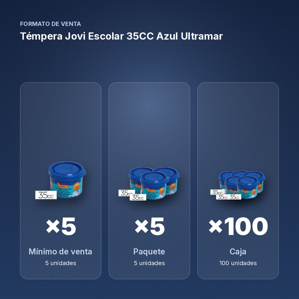 TÉMPERA JOVI ESCOLAR 35CC AZUL ULTRAMAR - formato de venta: paquete de 5, caja de 100