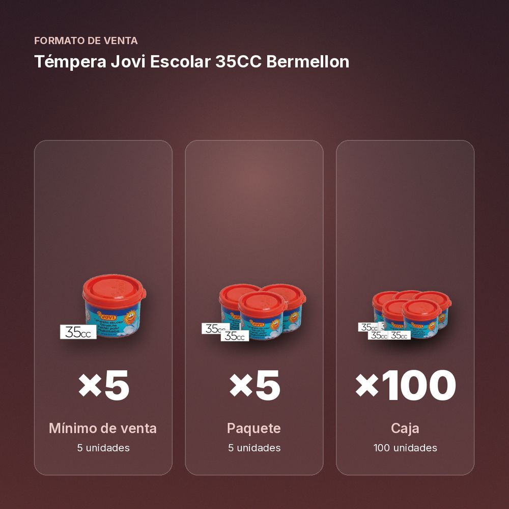 TÉMPERA JOVI ESCOLAR 35CC BERMELLON - formato de venta: paquete de 5, caja de 100