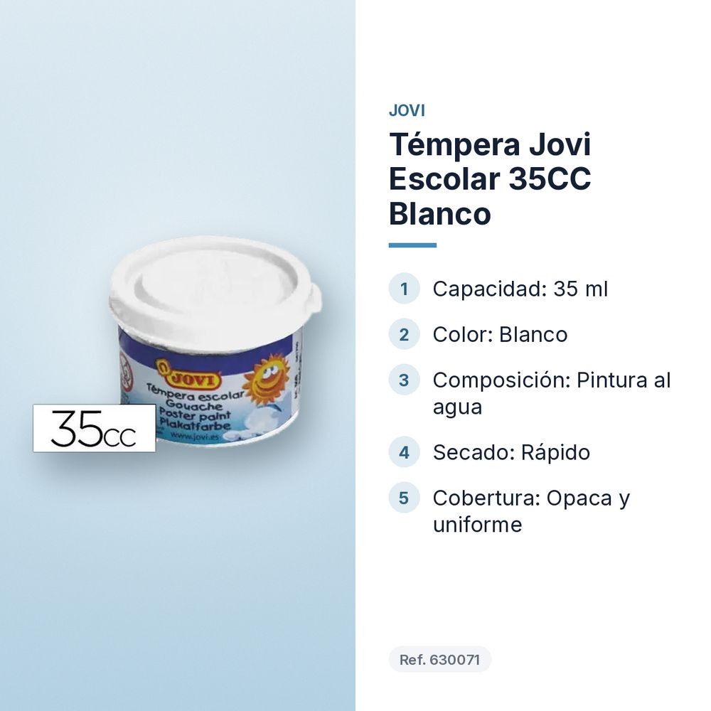TÉMPERA JOVI ESCOLAR 35CC BLANCO - características principales