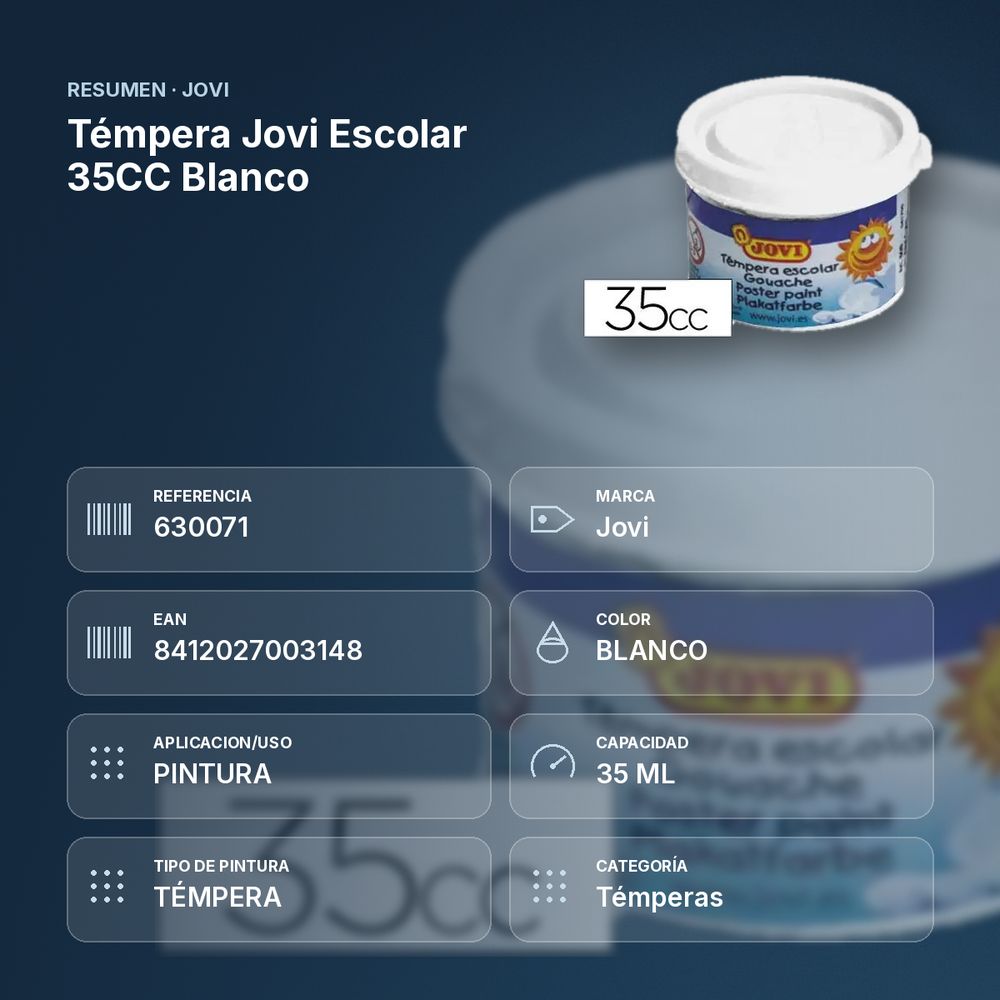 TÉMPERA JOVI ESCOLAR 35CC BLANCO - resumen de atributos