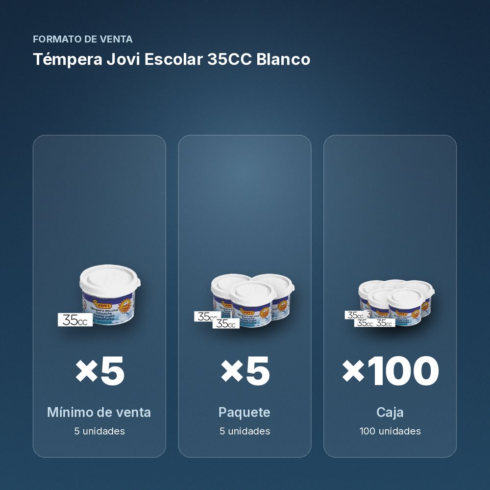 TÉMPERA JOVI ESCOLAR 35CC BLANCO - formato de venta: paquete de 5, caja de 100