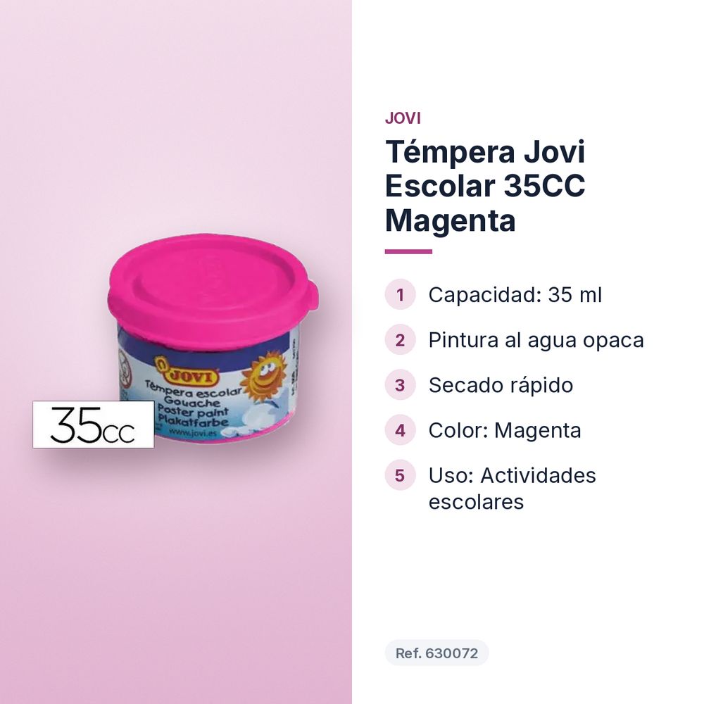 TÉMPERA JOVI ESCOLAR 35CC MAGENTA - características principales