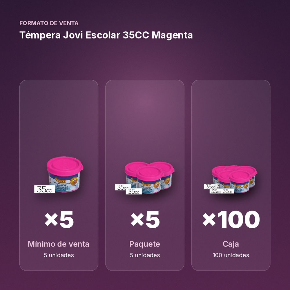 TÉMPERA JOVI ESCOLAR 35CC MAGENTA - formato de venta: paquete de 5, caja de 100