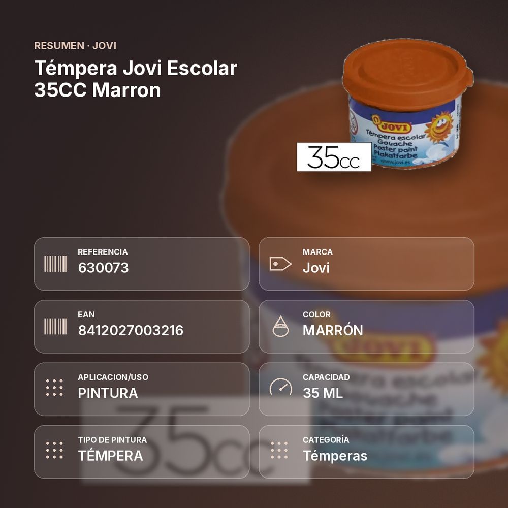 TÉMPERA JOVI ESCOLAR 35CC MARRON - resumen de atributos