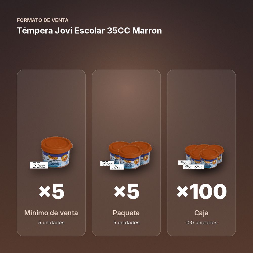 TÉMPERA JOVI ESCOLAR 35CC MARRON - formato de venta: paquete de 5, caja de 100