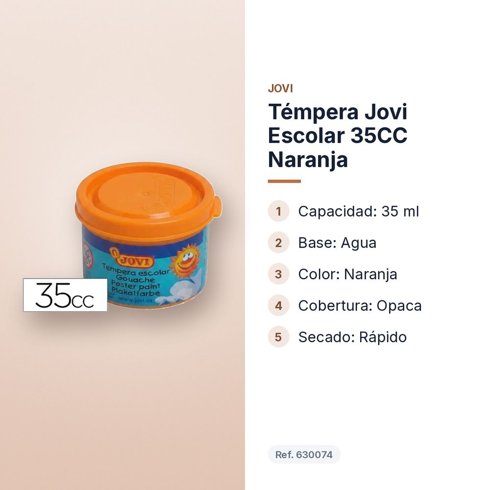 TÉMPERA JOVI ESCOLAR 35CC NARANJA - características principales