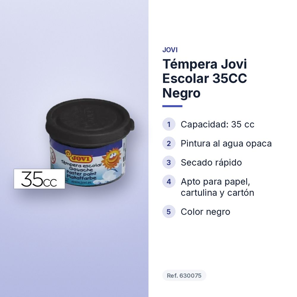 TÉMPERA JOVI ESCOLAR 35CC NEGRO - características principales