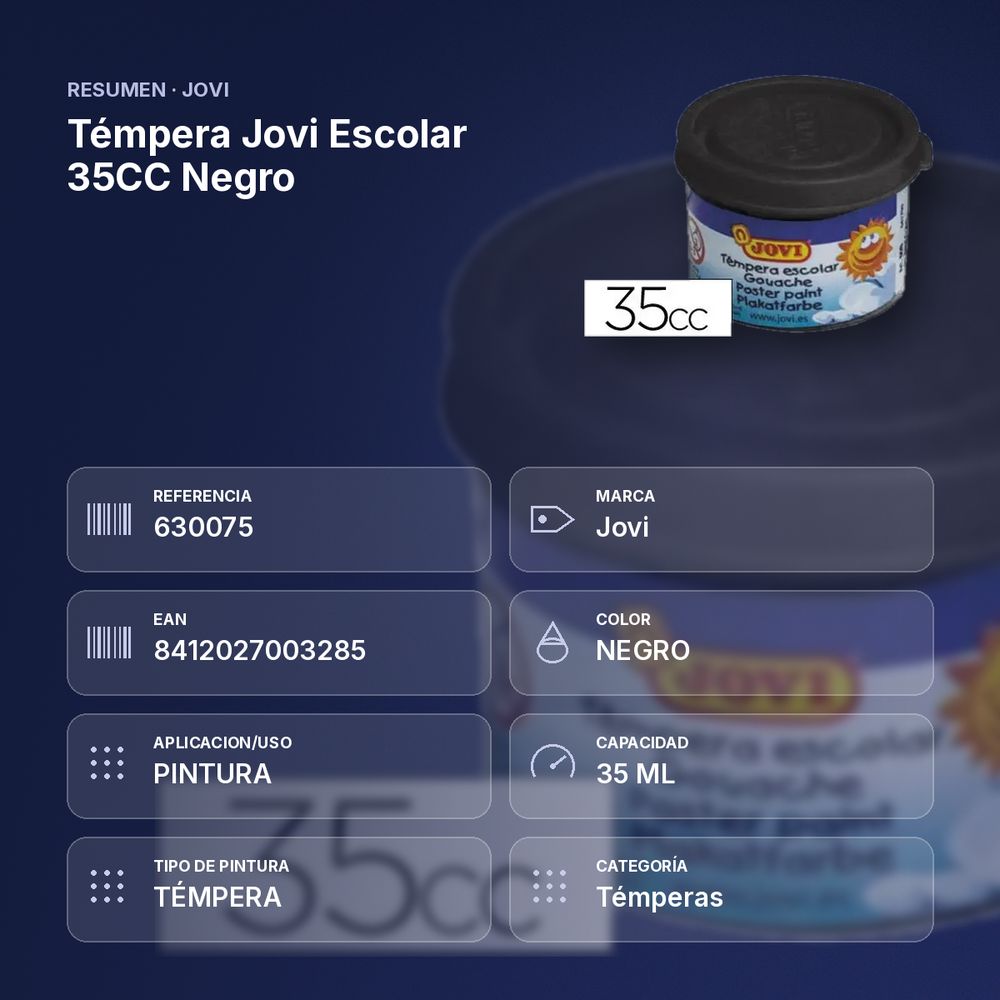TÉMPERA JOVI ESCOLAR 35CC NEGRO - resumen de atributos