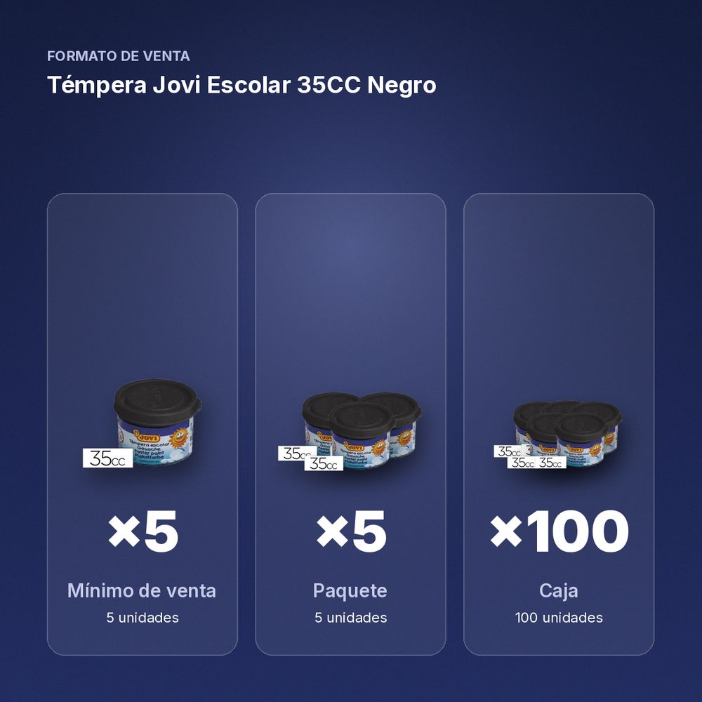 TÉMPERA JOVI ESCOLAR 35CC NEGRO - formato de venta: paquete de 5, caja de 100