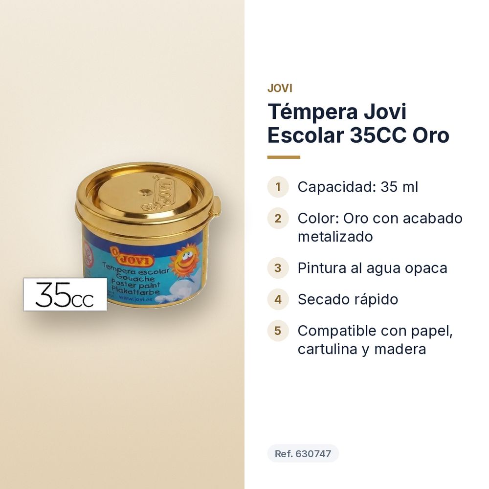 TÉMPERA JOVI ESCOLAR 35CC ORO - características principales